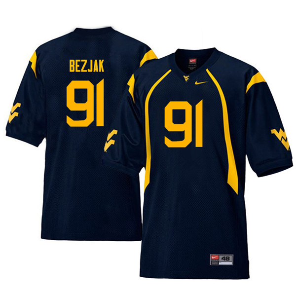 NCAA Men's Matt Bezjak West Virginia Mountaineers Navy #91 Nike Stitched Football College Throwback Authentic Jersey AB23X48OE